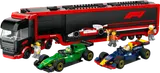 LEGO F1® Truck with race cars and crew.