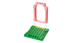 Pink arch connecting to a green baseplate.