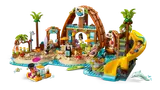 Angled view of LEGO Friends Beach Resort with minifigure on slide.
