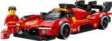 LEGO Ferrari 499P race car with minifigure.