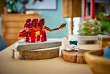 Stegosaurus model on wood slices.