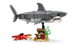 LEGO shark on stand with accessories.