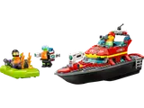 LEGO Fire Rescue Boat with dinghy and minifigures.