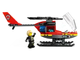 Firefighter minifigure next to open helicopter.