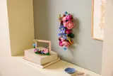 Vertical and horizontal LEGO floral displays.