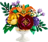 Vibrant LEGO floral arrangement in a white vase.