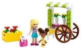 Lego Friends figures with a flower cart.