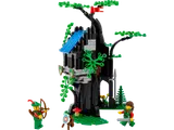 LEGO Forest Hideout set, front view with minifigures.