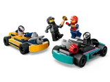 Minifigures and karts, drivers standing.