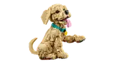 LEGO puppy posing with paw up and tongue out.