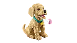LEGO puppy with its tongue partially extended.
