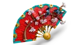 Close-up of fan with birds and blossoms.