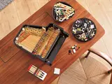 Overhead view of LEGO Grand Piano build in progress.