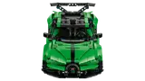 Head-on view of green LEGO Technic Bugatti Chiron, iconic grille.