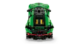 Top rear view of green LEGO Technic Bugatti Chiron, showing engine and "BUGATTI".