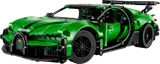Front angled view of green LEGO Technic Bugatti Chiron Pur Sport, racing number 16.