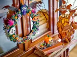 LEGO Halloween Wreath with additional pumpkin build.