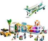 Complete LEGO Friends airport and airplane set with minifigures and taxi.