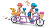 Friends on a tandem bicycle.
