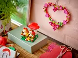 LEGO Hedgehog Picnic Date and heart wreath display.