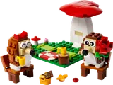 LEGO Hedgehog Picnic Date set assembled on a green baseplate.