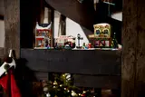 LEGO Holiday display on beam.