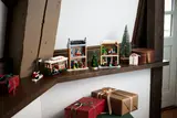 LEGO Winter Village shelf display.