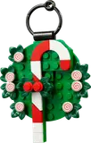 Close-up of LEGO candy cane wreath.