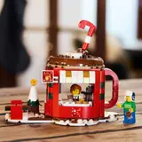 LEGO Hot Chocolate Stand on a wooden table, cozy scene.