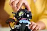 Feeding fish to LEGO Toothless.