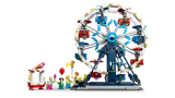 Side view of LEGO Ferris Wheel with fairground elements.