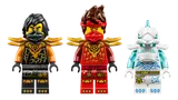 Detailed views of Cole, Kai, and Wolf Mask Warrior minifigures.