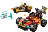 Kai's bike and Cole's buggy against a Wolf Mask Warrior.