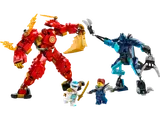 Kai's red mech versus Wolf Mask Warrior's blue mech.