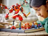 Child focusing on Ninjago minifigures.