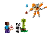 Kiki mech attacking Steve and baby panda scene.