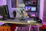 Kit mech displayed on a desk.