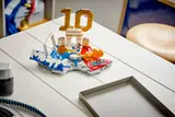 Completed LEGO Mbappé set on a white table.