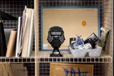 Kylo Ren Helmet on shelf.