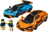 LEGO Lamborghini Revuelto, Huracán STO, and minifigures.