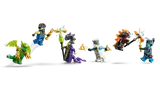 Dynamic minifigure battle scene.