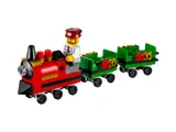 LEGO train with conductor and wagons.