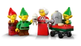 Mrs. Claus, elves, and hot cocoa cart.