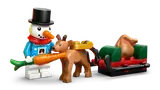 Snowman, reindeer, and sleigh.