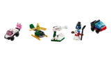 Close-up of five LEGO Marvel micro-builds.
