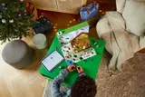 Top view of child building calendar.