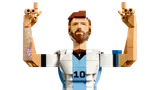 Close-up of LEGO Messi's face and torso.