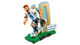 LEGO Messi figure in kicking pose.