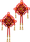 Two red and gold LEGO Lucky Knots with 'spring' and 'fortune' characters.