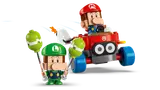 Baby Luigi throwing a shell at Baby Mario.